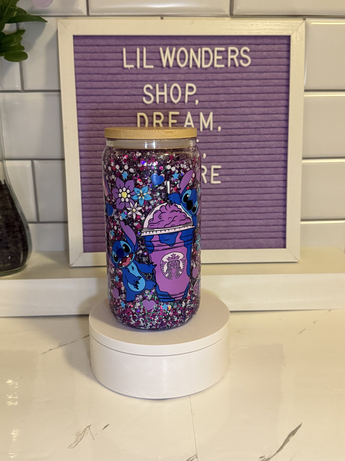 16oz Snow Globe Glass Cup