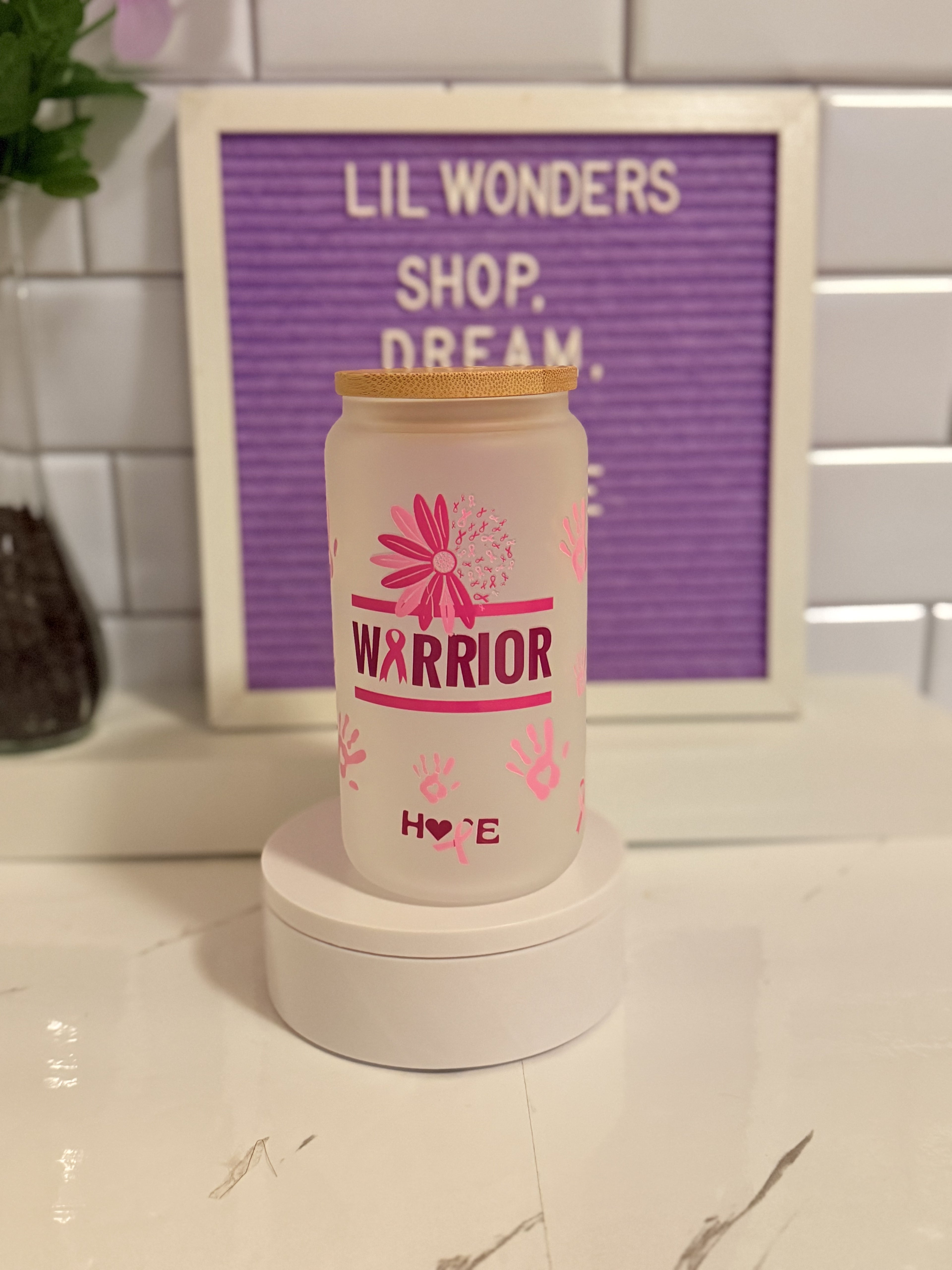 Breast Cancer Awareness Frosted 16oz Glass Cup