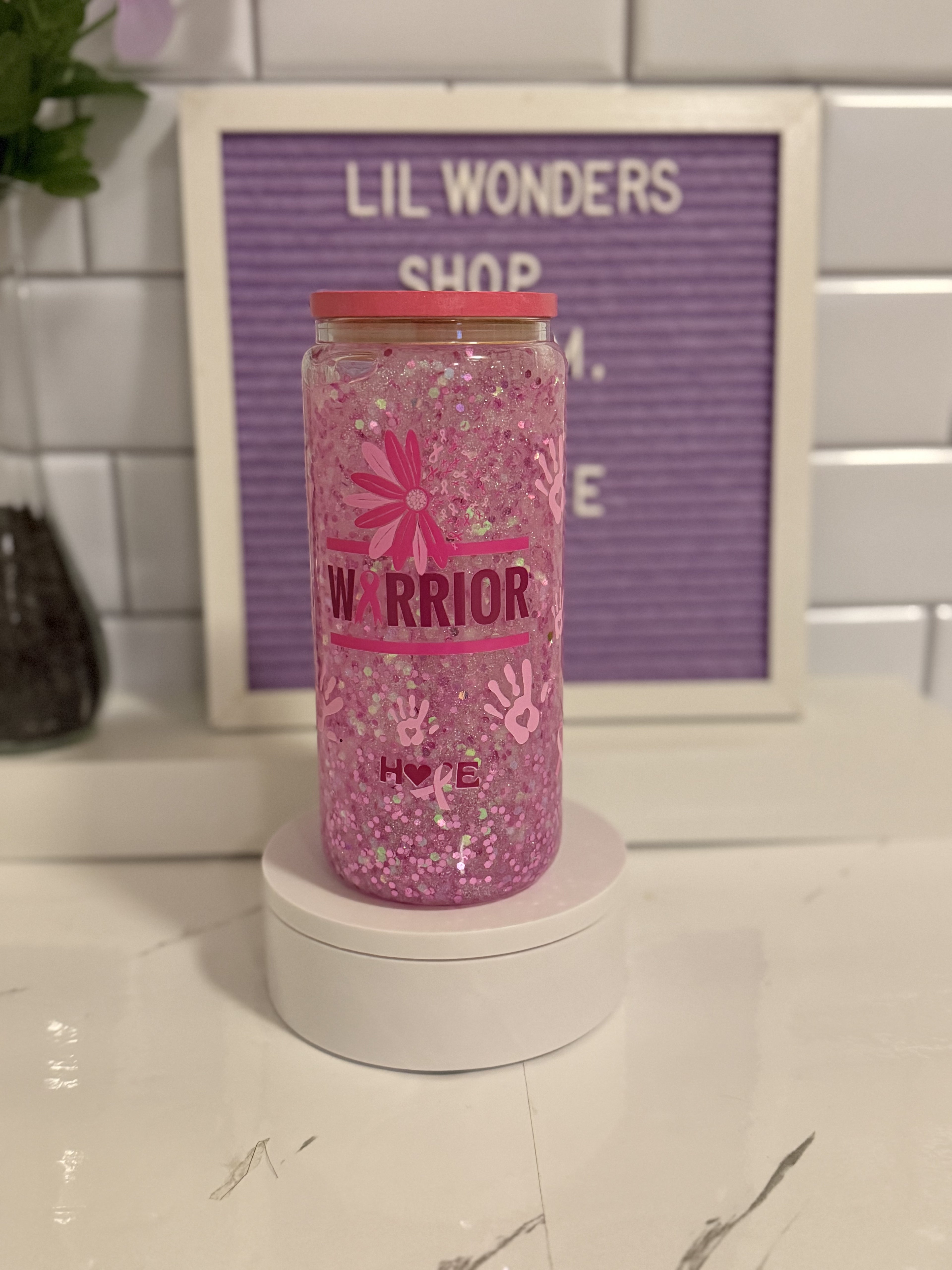 Breast Cancer Awareness 20oz Snow Globe Glass Cup